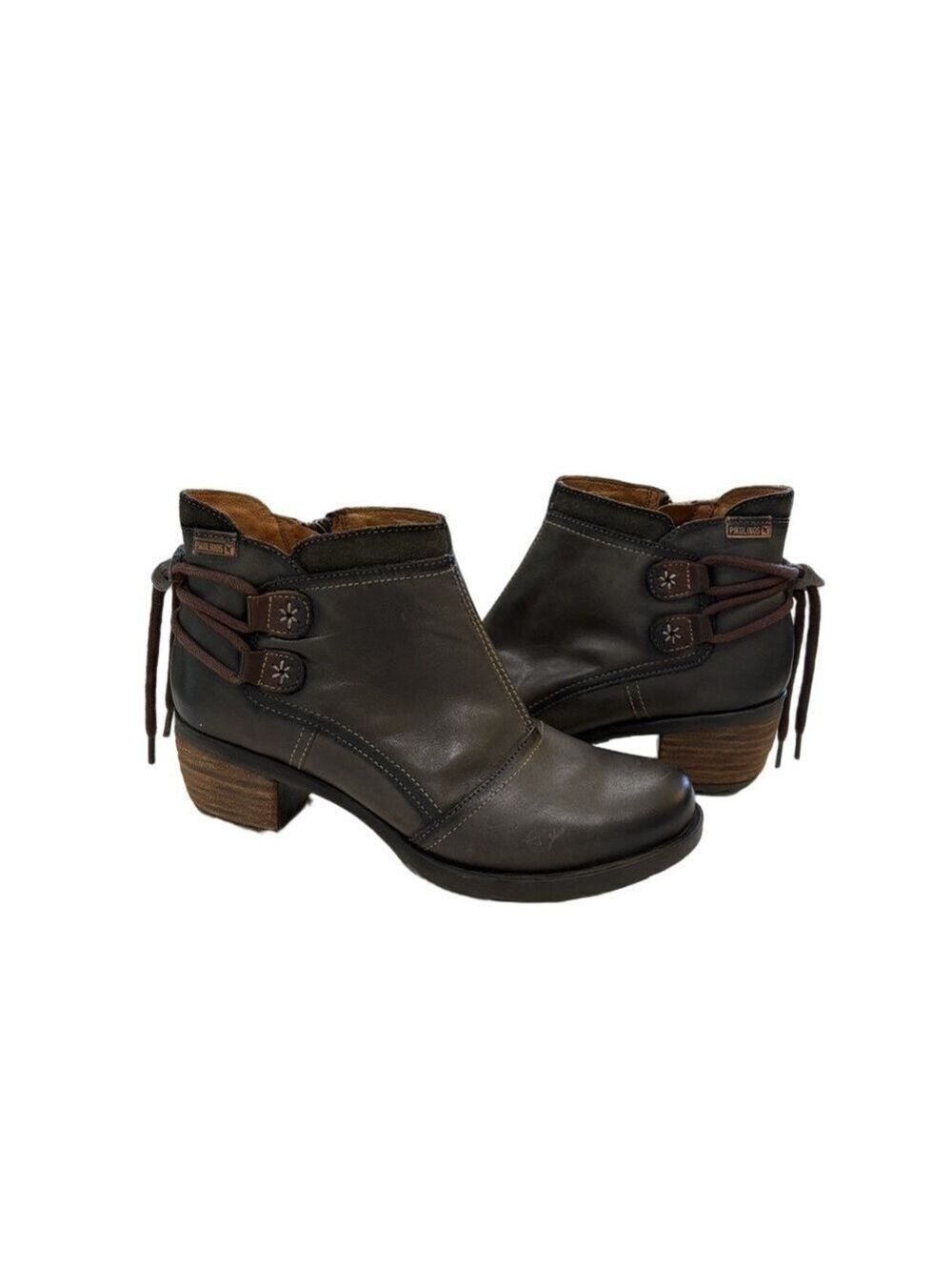 Pikolinos Size EU 38 brown leather ankle boots. Stack heel